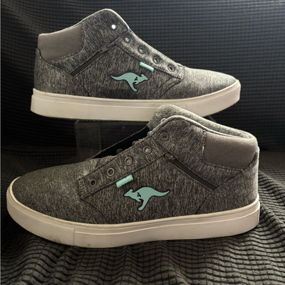 kangaROOS Charcoal and Teal High-Top Sneakers - no laces & Secret Pocket